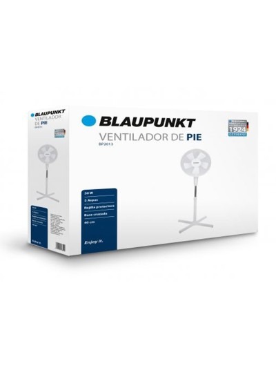 Ventilador blaupunkt pie base cruzada 5 aspas 3 velocidades altura regulable 50w