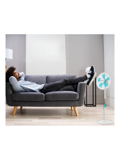 Ventilador blaupunkt pie base redonda 5 aspas 3 velocidades altura regulable con mando distancia+temporizador 45w