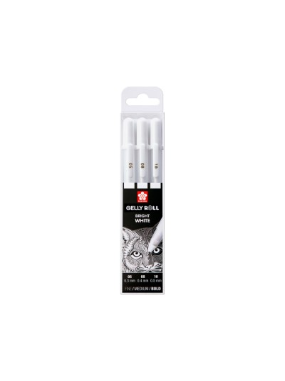Rotulador roller sakura gelly basic blanco estuche de 3 unidades