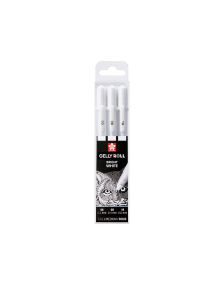 Rotulador roller sakura gelly basic blanco estuche de 3 unidades