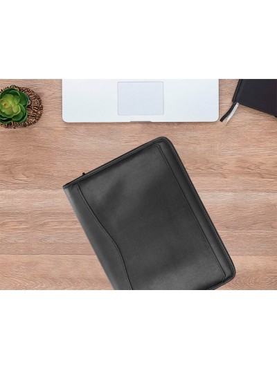 Carpeta portafolios cremallera con bolsa para movil y tarjetero color negro 260x355 mm