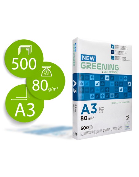 Papel fotocopiadora greening din a3 80 gramos paquete de 500 hojas