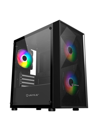 Caja ordenador gaming unyka mir b200 matx argb cristal templado negro