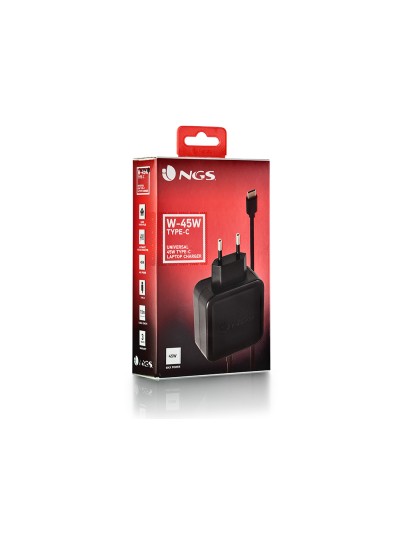 Cargador universal ngs de pared para portatil 45w tipo c 5v/9v/12v/15v-3a 20v/2,25a