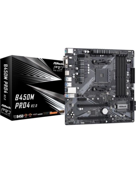 Placa base asrock am4 b450m pro4 r2.0 atx - 4xddr4 - 1xhdmi - 2xusb 2.0 - 4x usb 3.2 - 90 - mxbeg0 - a0uayz
