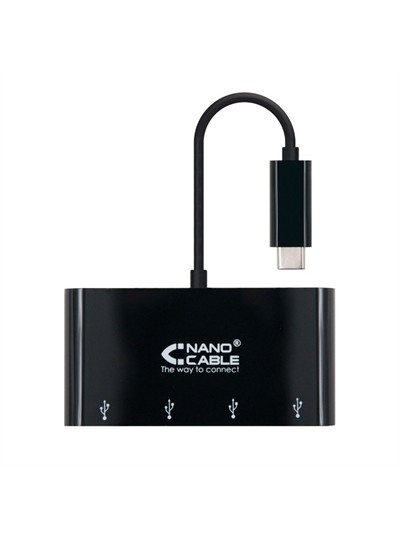 Adaptador usb tipo c a 4 x usb 3.0 nanocable 10cm - macho - hembra - negro