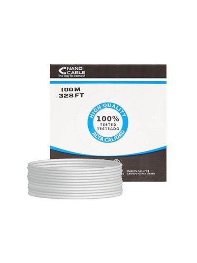 Bobina cable red utp cat5e rj45 nanocable 100m rigido 100m - awg24 - gris