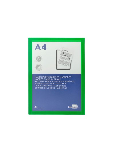 Marco porta anuncios liderpapel magnetico din a4 dorso adhesivo removible color verde