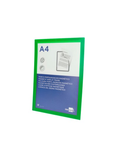Marco porta anuncios liderpapel magnetico din a4 dorso adhesivo removible color verde