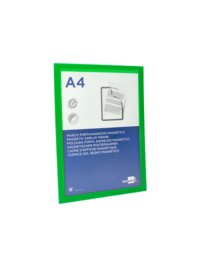 Marco porta anuncios liderpapel magnetico din a4 dorso adhesivo removible color verde