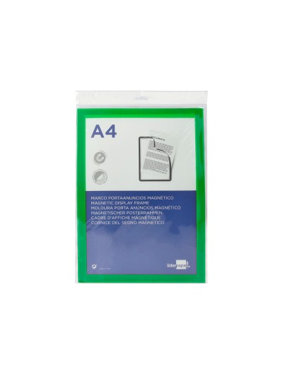 Marco porta anuncios liderpapel magnetico din a4 dorso adhesivo removible color verde