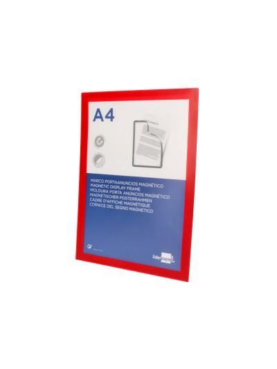 Marco porta anuncios liderpapel magnetico din a4 dorso adhesivo removible color rojo