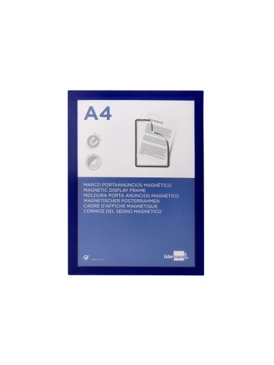 Marco porta anuncios liderpapel magnetico din a4 dorso adhesivo removible color azul