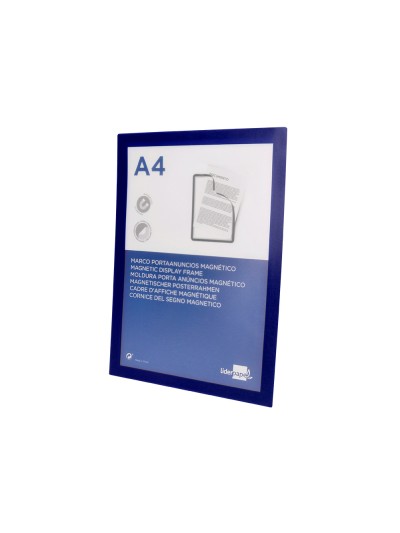 Marco porta anuncios liderpapel magnetico din a4 dorso adhesivo removible color azul