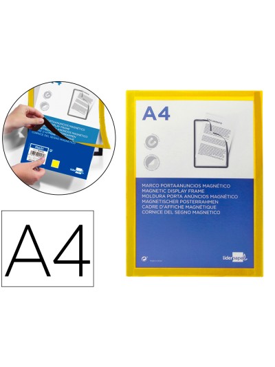 Marco porta anuncios liderpapel magnetico din a4 dorso adhesivo removible color amarillo