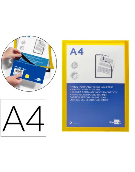 Marco porta anuncios liderpapel magnetico din a4 dorso adhesivo removible color amarillo