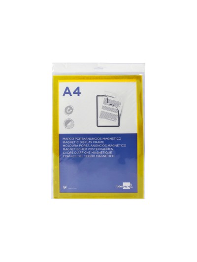 Marco porta anuncios liderpapel magnetico din a4 dorso adhesivo removible color amarillo