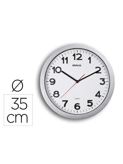 Reloj maul step de pared redondo 35 cm diametro electrico color plata