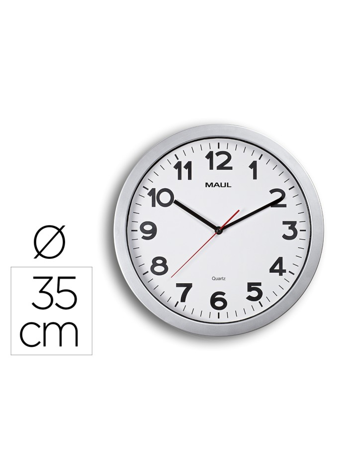 Reloj maul step de pared redondo 35 cm diametro electrico color plata Reloj maul step de pared redondo 35 cm diametro electrico color plata