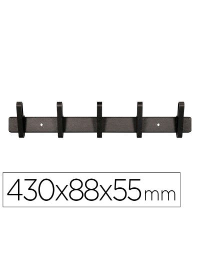 Perchero liderpapel pared metalico 5 colgadores color negro 430x88x55 mm