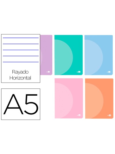 Libreta liderpapel 360 tapa de plastico a5 48 hojas 90g/m2 horizontal con doble margen colores pastel