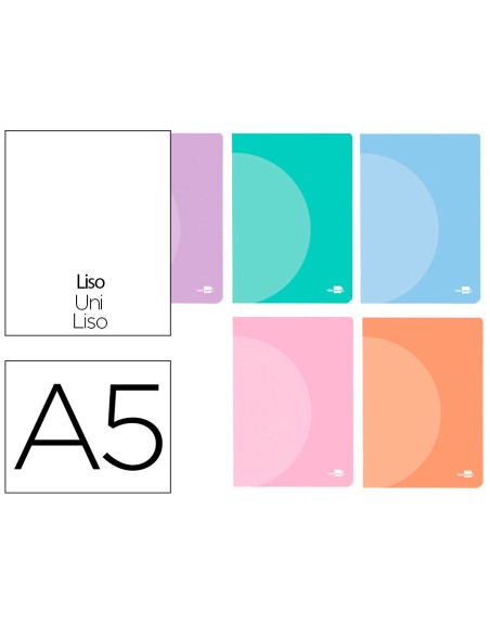 Libreta liderpapel 360 tapa de plastico a5 48 hojas 90g/m2 liso sin margen colores pastel surtidos