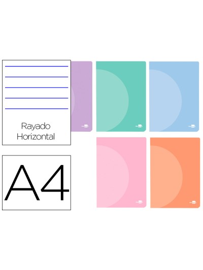 Libreta liderpapel 360 tapa de plastico a4 48 hojas 90g/m2 horizontal con doble margen colores pastel