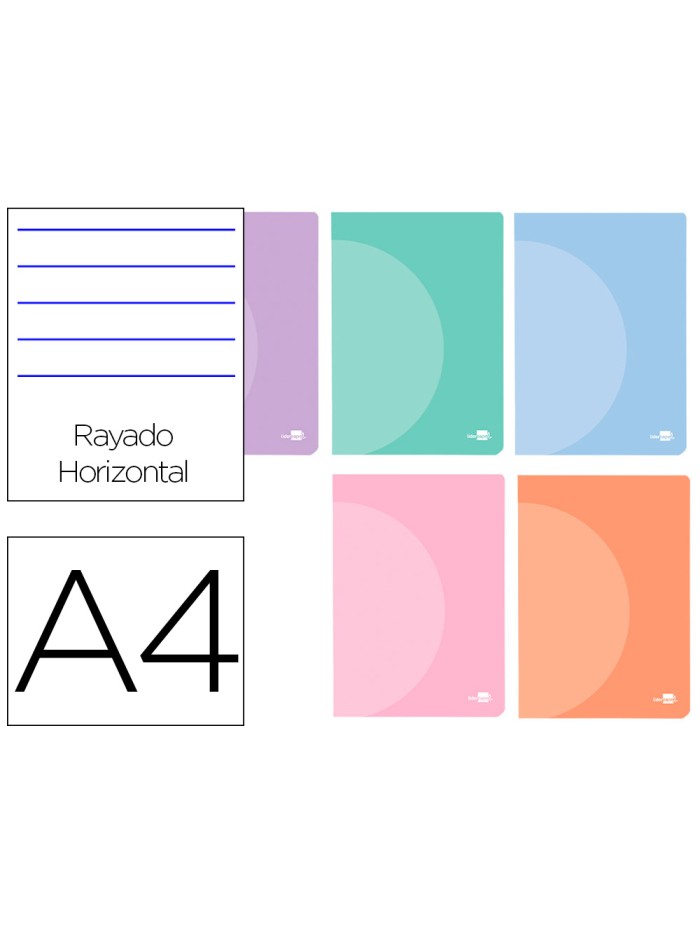 Libreta liderpapel 360 tapa de plastico a4 48 hojas 90g/m2 horizontal con doble margen colores pastel