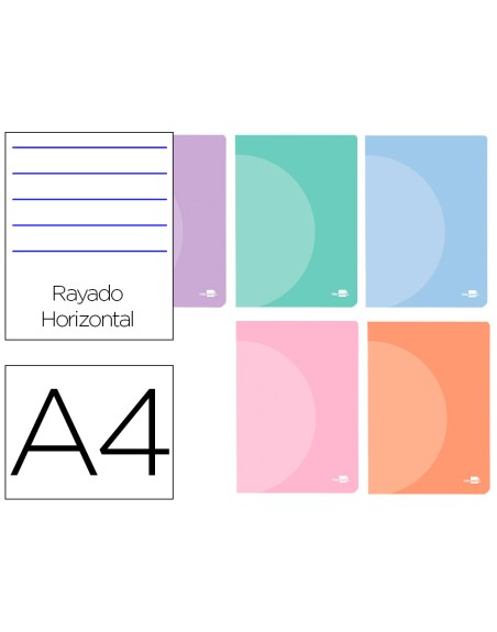 Libreta liderpapel 360 tapa de plastico a4 48 hojas 90g/m2 horizontal con doble margen colores pastel