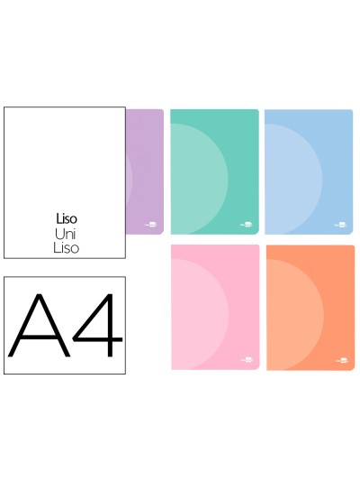 Libreta liderpapel 360 tapa de plastico a4 48 hojas 90g/m2 liso sin margen colores pastel surtidos