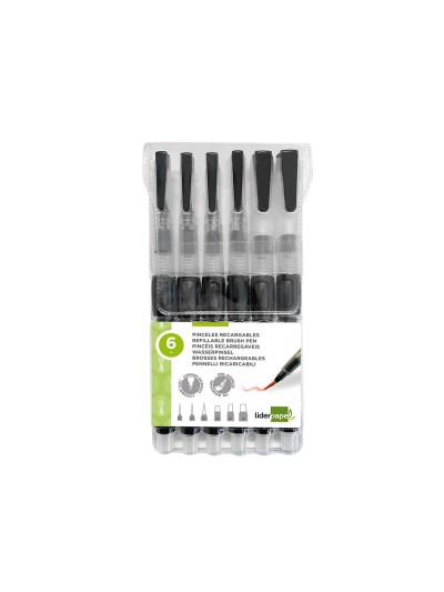 Pincel liderpapel recargable para productos acuarelables set de 6 unidades grosor puntas surtidas