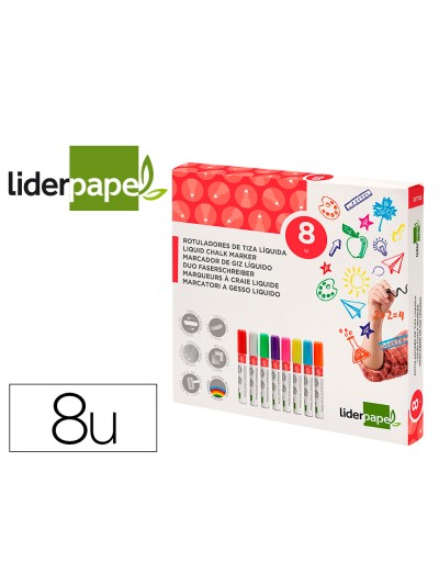 Rotulador liderpapel tiza liquida punta redonda trazo 6 mm caja de 8 unidades colores surtidos