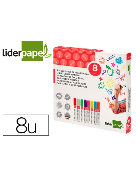 Rotulador liderpapel tiza liquida punta redonda trazo 6 mm caja de 8 unidades colores surtidos