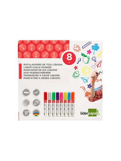 Rotulador liderpapel tiza liquida punta redonda trazo 6 mm caja de 8 unidades colores surtidos