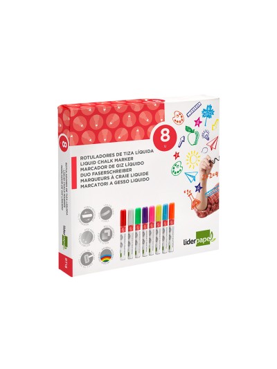 Rotulador liderpapel tiza liquida punta redonda trazo 6 mm caja de 8 unidades colores surtidos