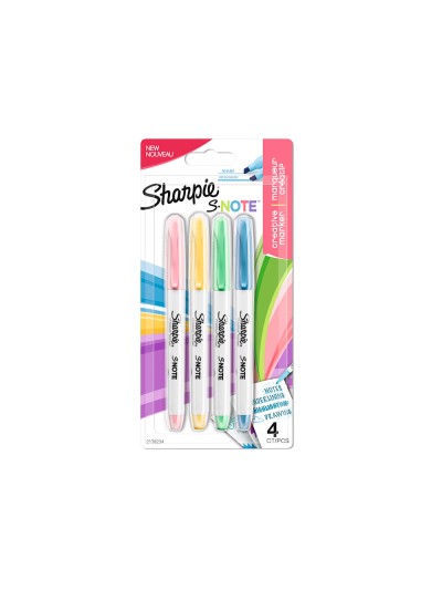 Rotulador sharpie permanente s-note punta biselada trazo 1,2 /3,87 mm blister 4 unidades colores surtidos