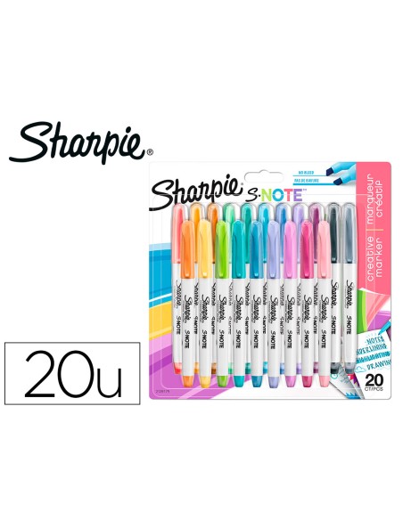 Rotulador sharpie permanente s-note punta biselada trazo 1,2 /3,87 mm blister 20 unidades colores surtidos