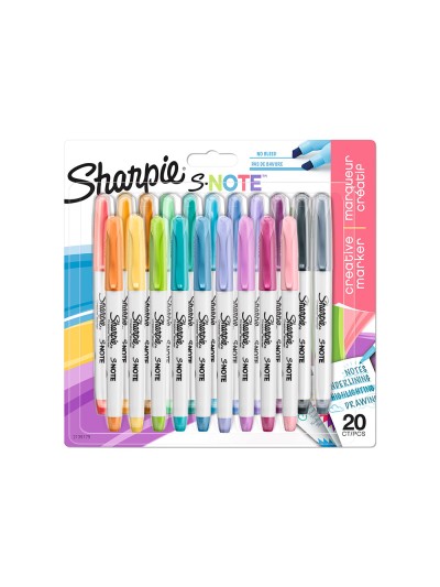 Rotulador sharpie permanente s-note punta biselada trazo 1,2 /3,87 mm blister 20 unidades colores surtidos