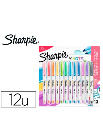 Rotulador sharpie permanente s-note punta biselada trazo 1,2 /3,87 mm blister 12 unidades colores surtidos
