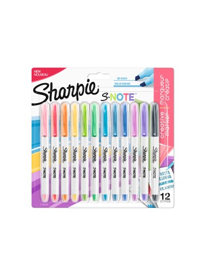 Rotulador sharpie permanente s-note punta biselada trazo 1,2 /3,87 mm blister 12 unidades colores surtidos
