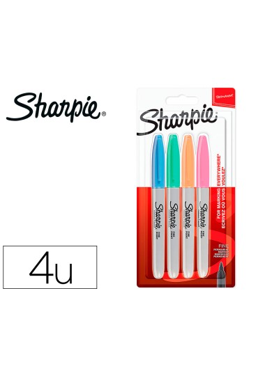 Rotulador sharpie permanente fino blister 4 unidades colores pastel surtidos
