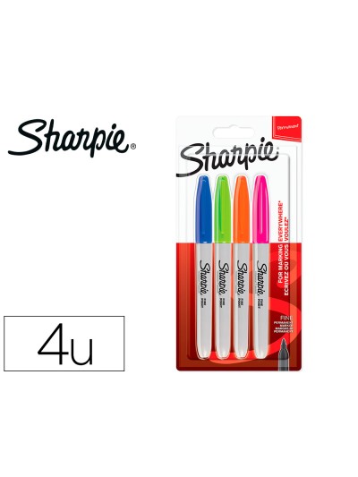 Rotulador sharpie permanente fino blister 4 unidades colores fantasia surtidos