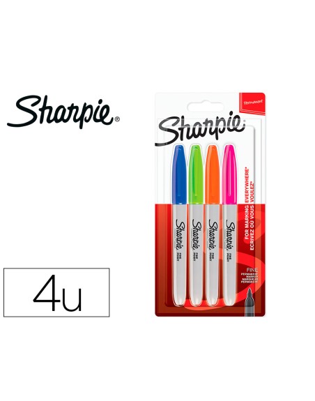 Rotulador sharpie permanente fino blister 4 unidades colores fantasia surtidos