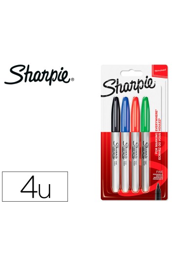 Rotulador sharpie permanente fino blister 4 unidades colores estandar surtidos