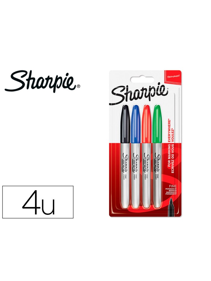 Rotulador sharpie permanente fino blister 4 unidades colores estandar surtidos Rotulador sharpie permanente fino blister 4 unidades colores estandar surtidos