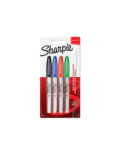 Rotulador sharpie permanente fino blister 4 unidades colores estandar surtidos