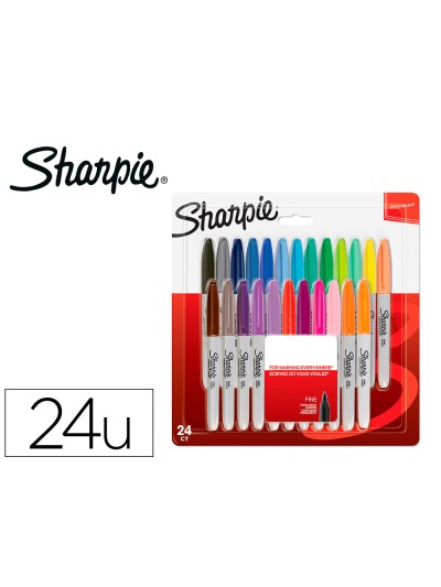 Rotulador sharpie permanente fino blister 24 unidades colores surtidos