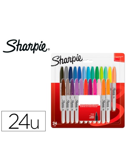 Rotulador sharpie permanente fino blister 24 unidades colores surtidos