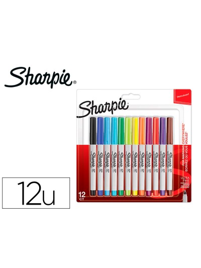 Rotulador sharpie permanente ultrafino blister 12 unidades colores surtidos