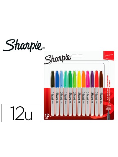 Rotulador sharpie permanente fino blister 12 unidades colores surtidos